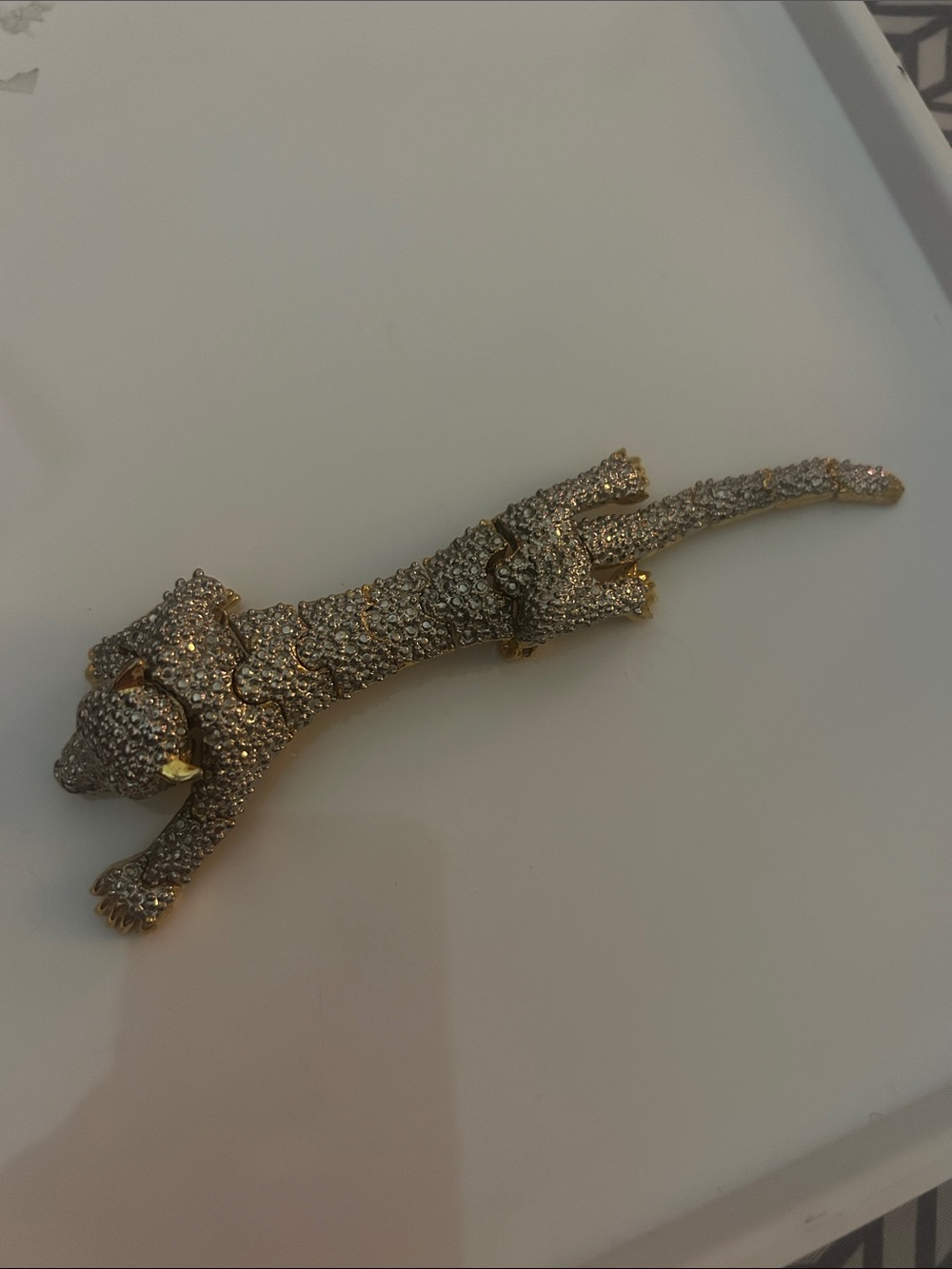 Crystal Pave Leopard Brooch - Gold Tone